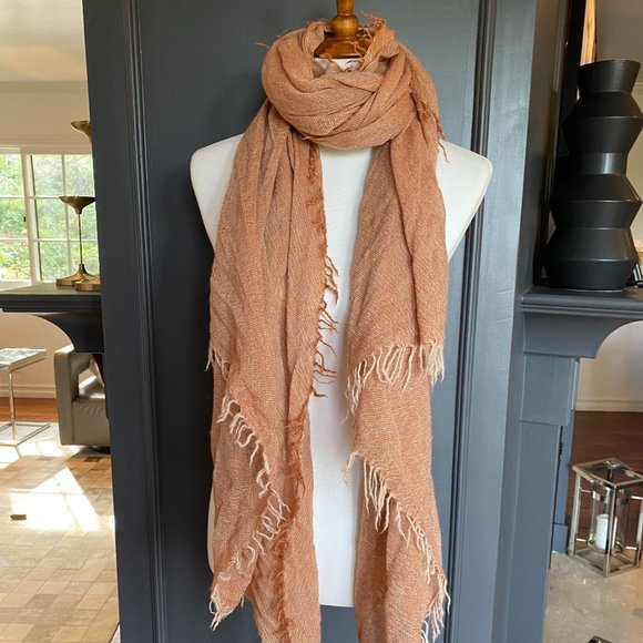 New Authentic Chan Luu Frayed Cashmere Scarf  Color: Tan - Picture 1 of 4